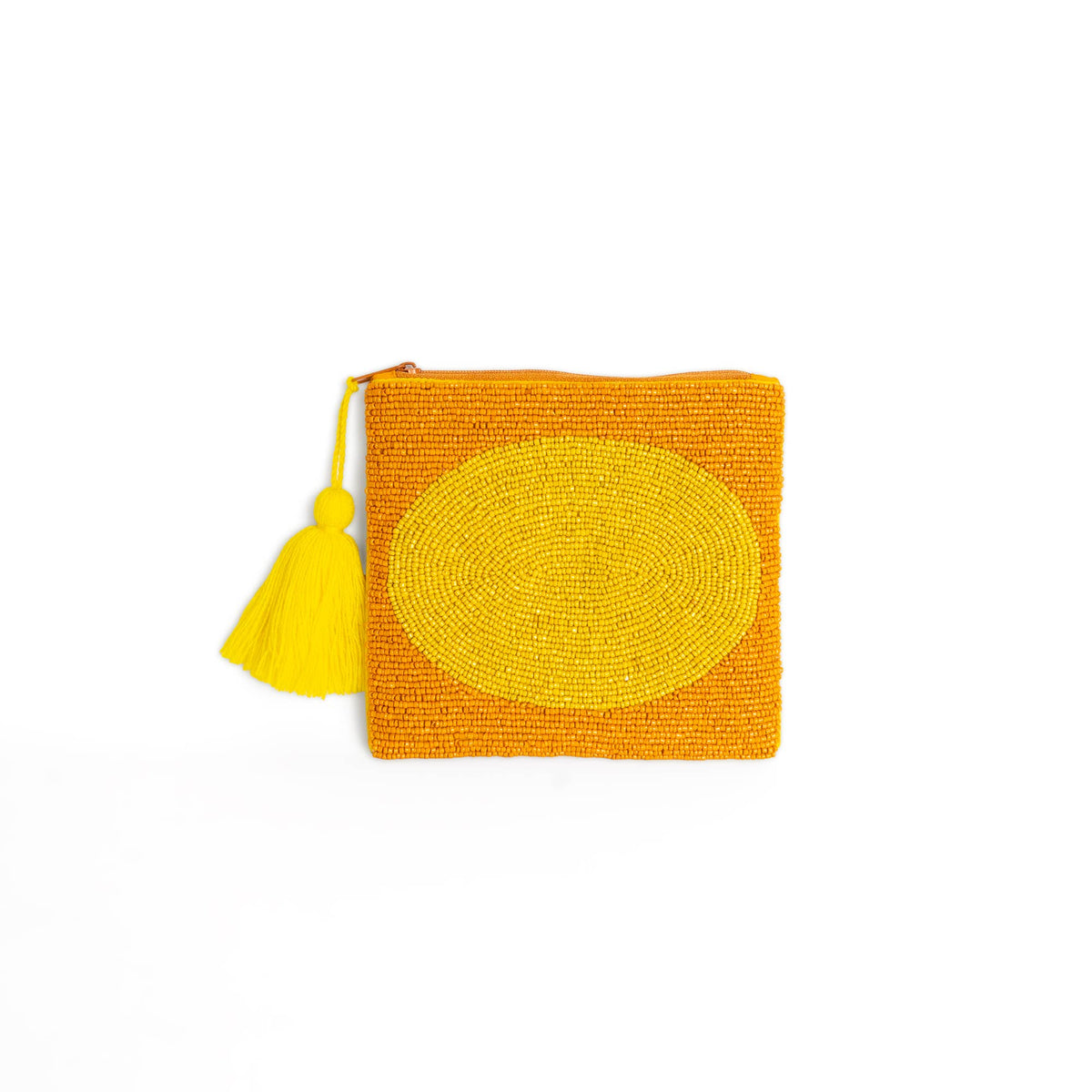 Cartera Monedero Clutch Cuentas Naranja Círculo Amarilllo