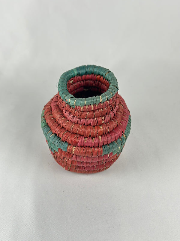 Mini Bote Cesto Yute Estilo Bereber Coral Turquesa