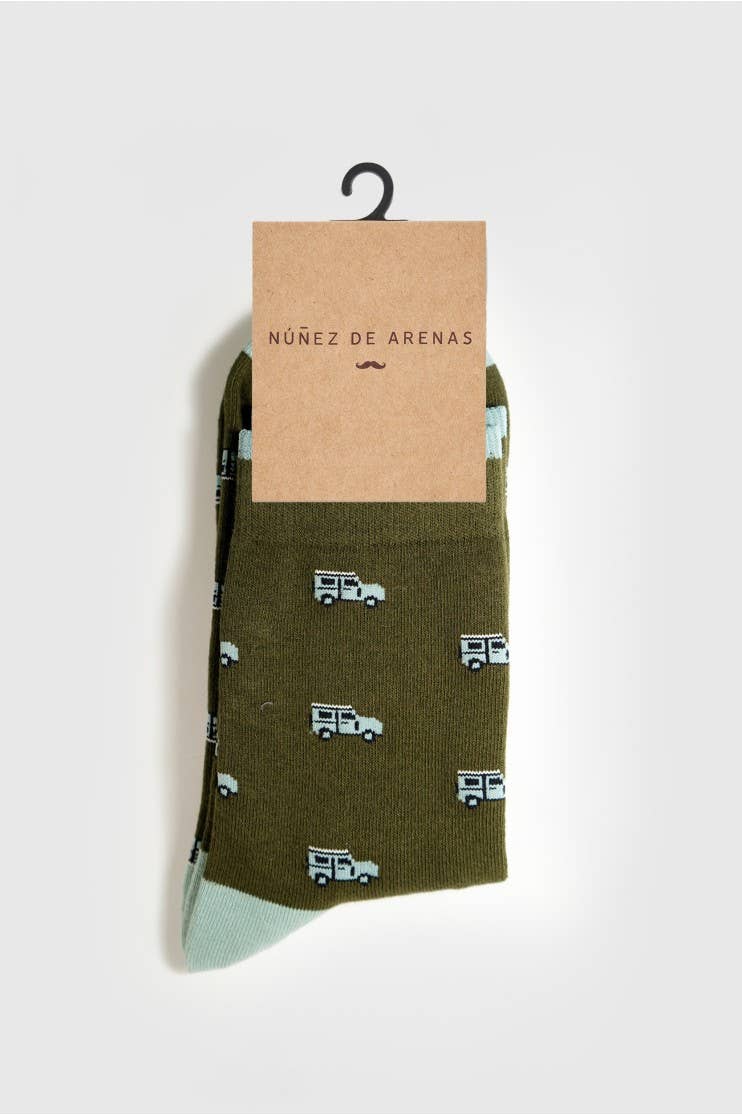 Calcetines Hombre Verde con Coches