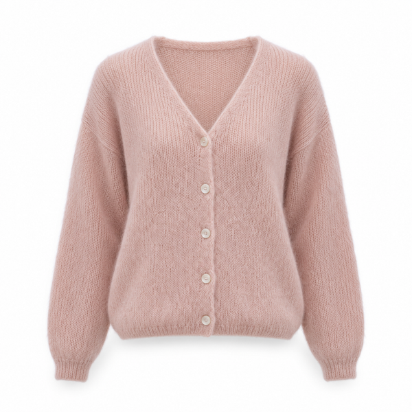 Chaqueta Lana Punto Mohair Cuello Pico — foto de estudio fondo blanco
