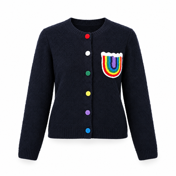 Chaqueta Cardigan Azul Marino con Bolsillo Arco Iris — foto de estudio fondo blanco