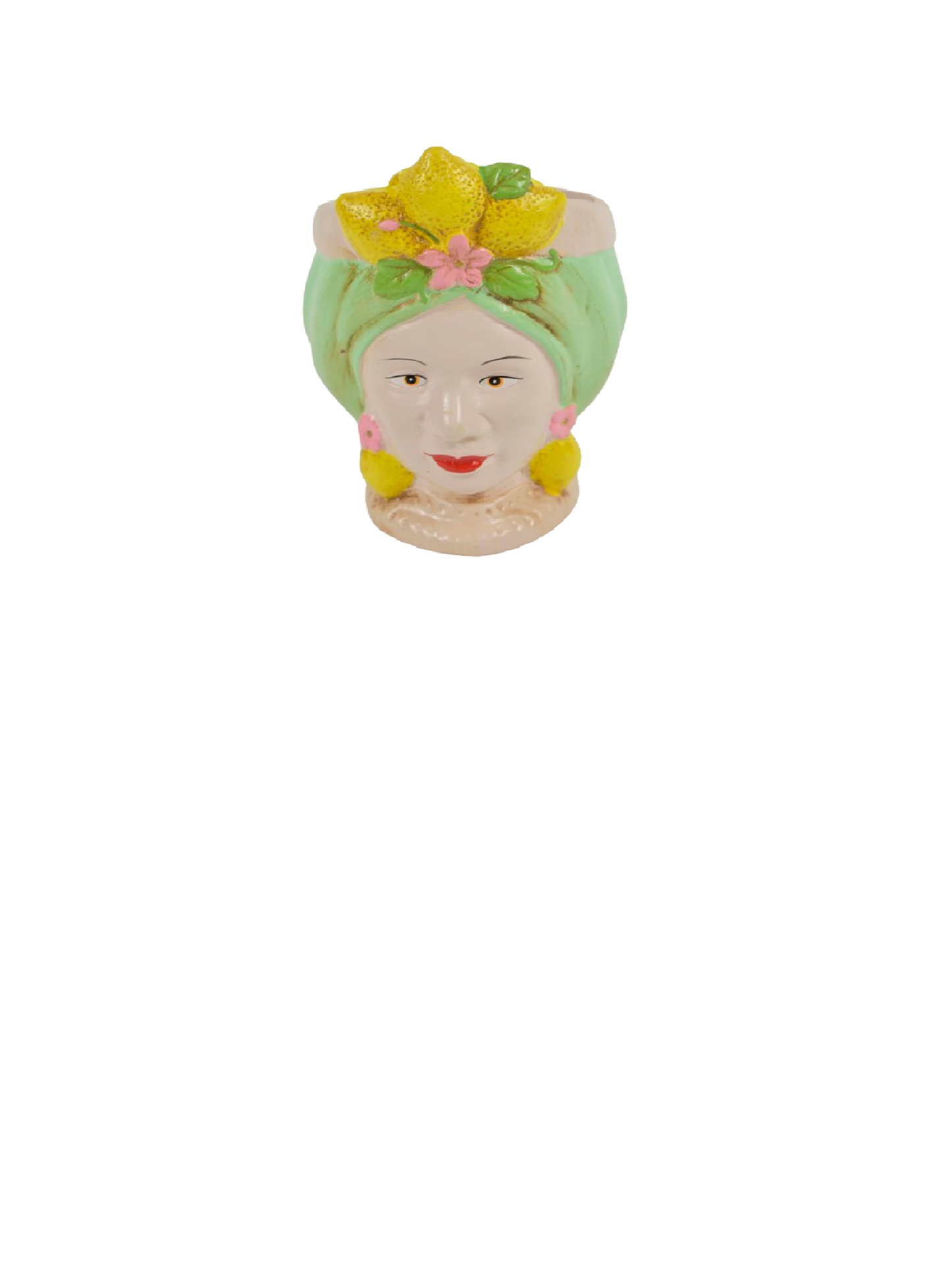 Mini Macetero Cabeza Mujer Turbante Verde Grande