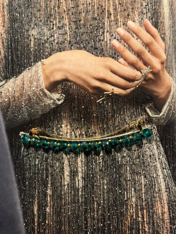 Pasador Joya Dorado con Piedras Verdes