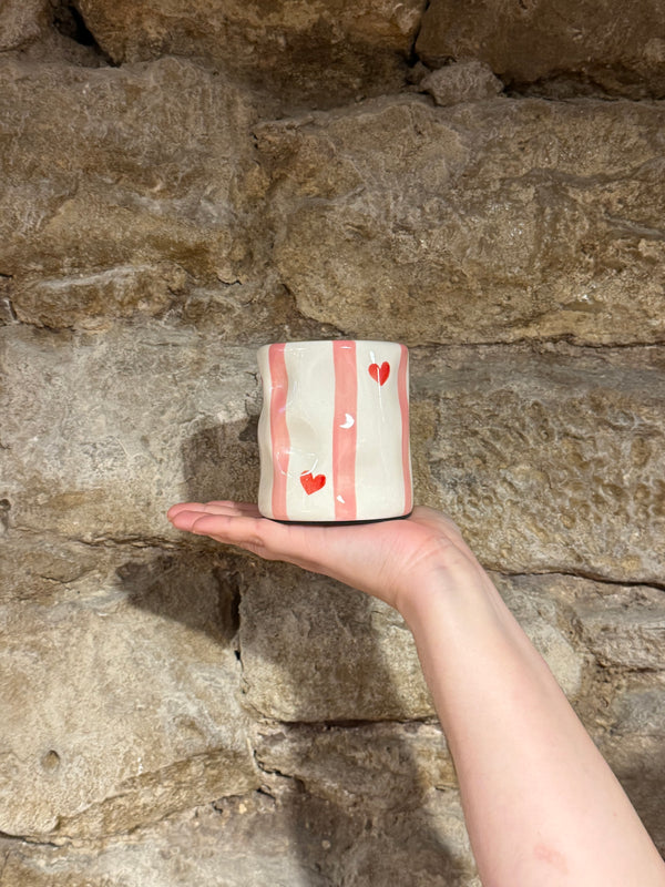 Vaso Rayas Rosa con Corazones
