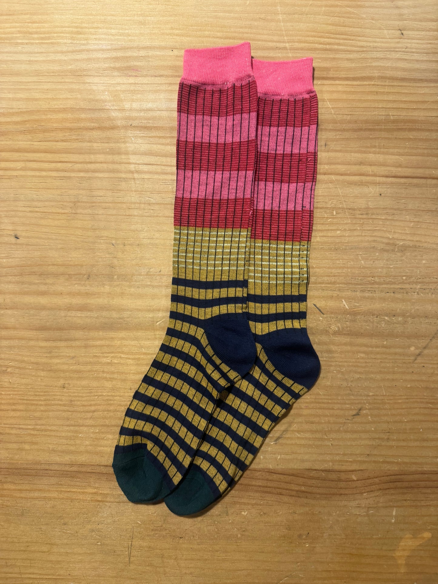 Calcetines Largos Rayas Puntera Verde