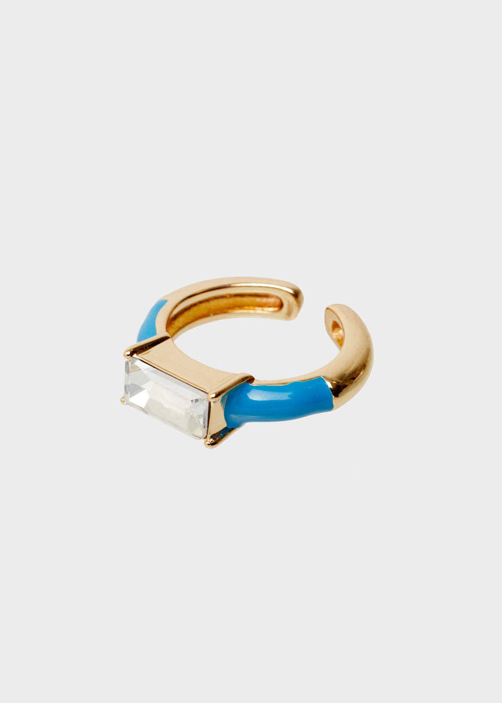 Anillo Esmalte Azul Turquesa Con Brillante Rectangular