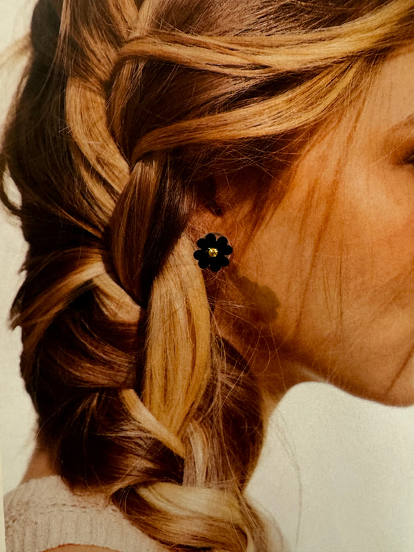 Mini Pendientes Flor Imitación Nácar Negro