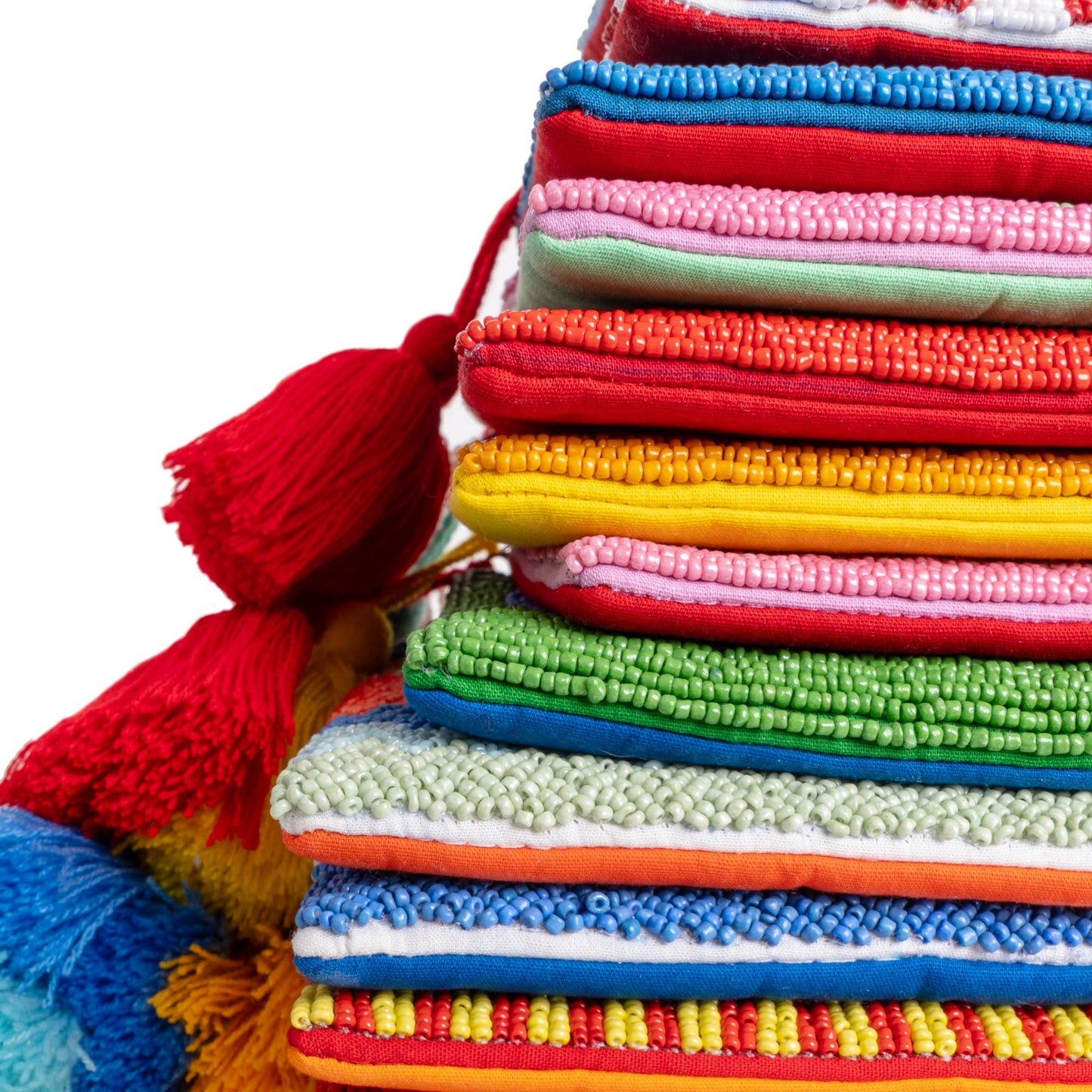 Cartera Monedero Clutch Cuentas Azul Flor Roja