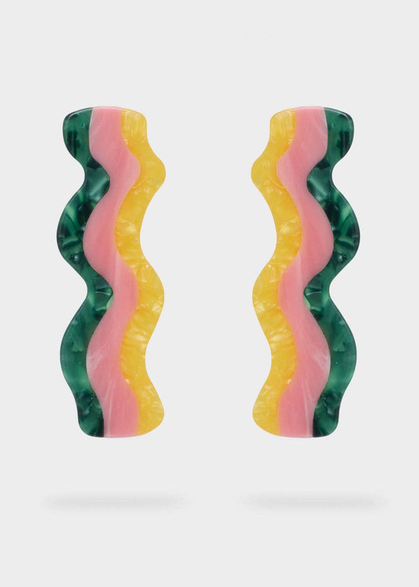 Pendientes Ondas Bacon Rosa Verde