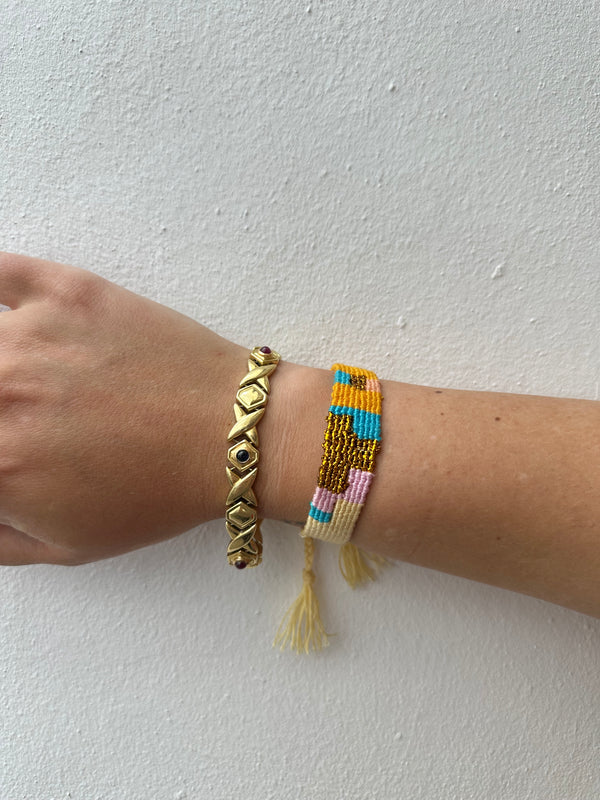 Pulsera Trenzado Multicolor Naranja Azul Rosa Dorado