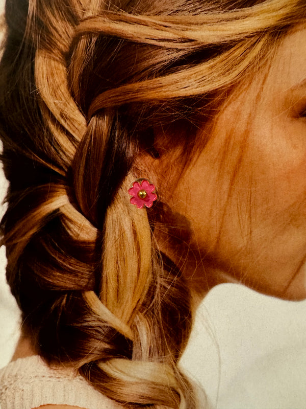 Mini Pendientes Flor Imitación Nácar Rosa