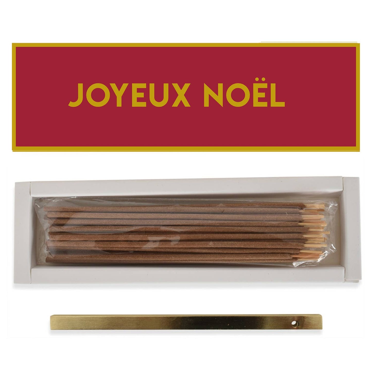 Caja Incienso Roja Aroma Grosella con Frase "Joyeux Noël" + Soporte