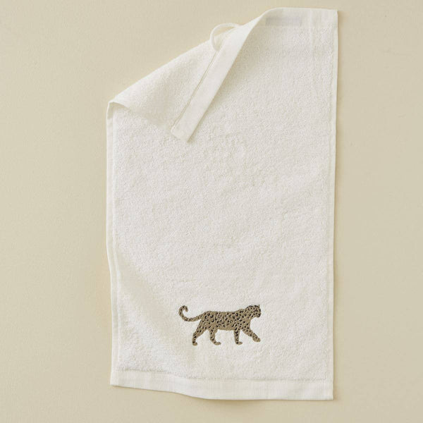 Toalla de Mano Blanca con Bordado Leopardo