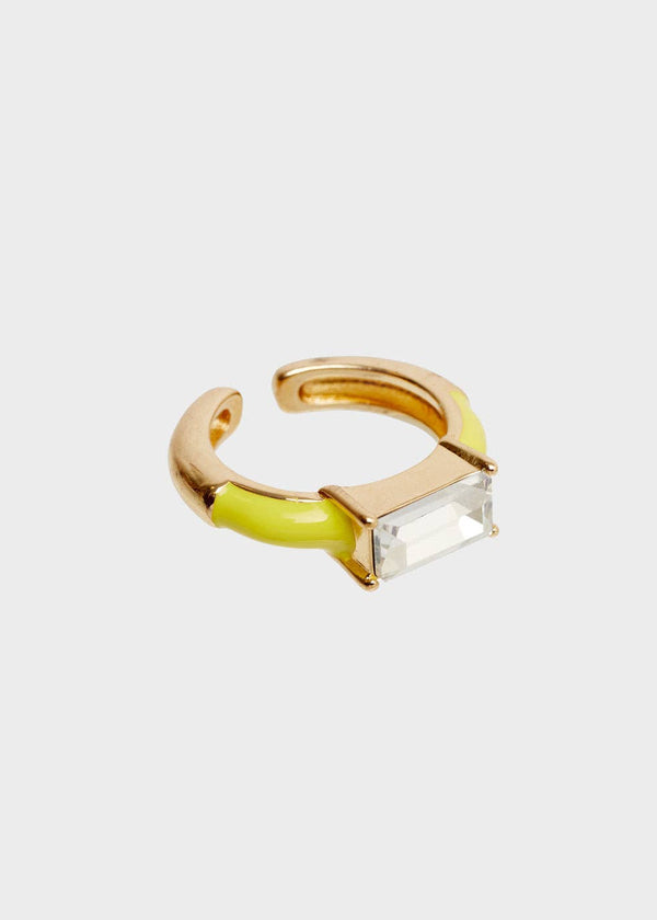 Anillo Ajustable Con Piedra Amarillo Rectangular