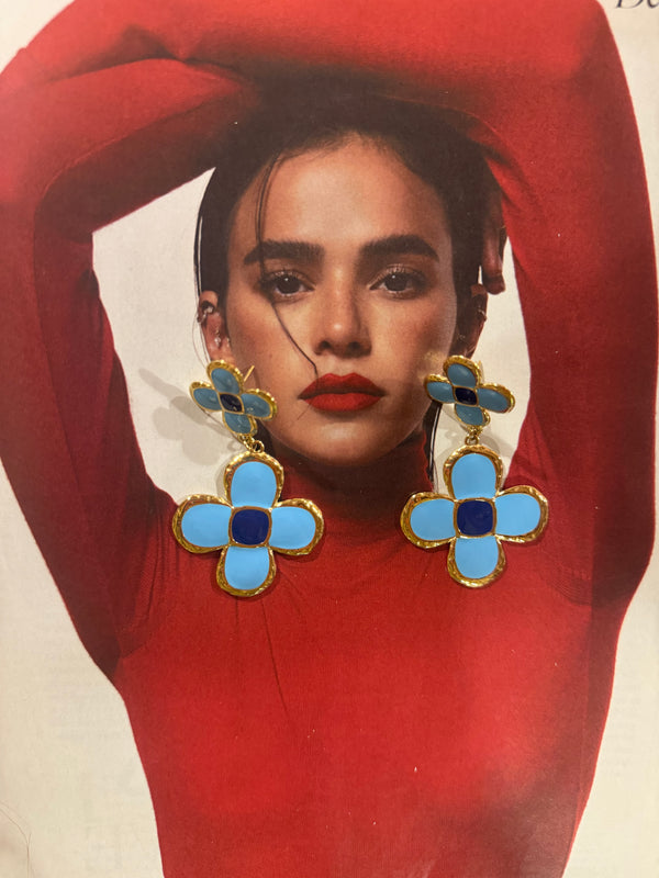 Pendientes Flor Sesenteros Azul Oscuro y Claro