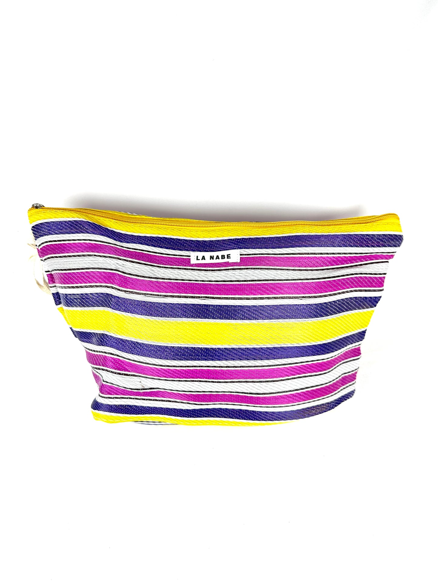Neceser Grande Plástico Reciclado rayas rosa, amarillo y morado