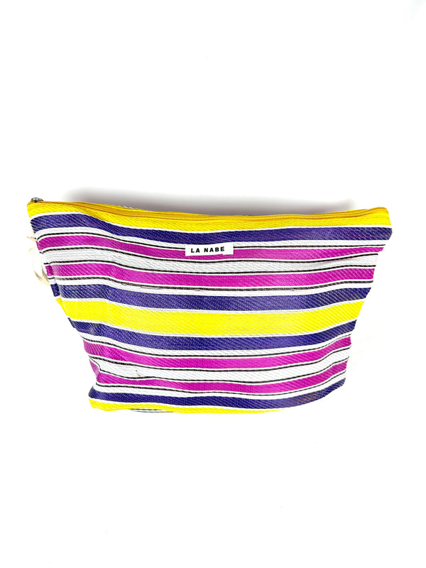 Neceser Grande Plástico Reciclado rayas rosa, amarillo y morado