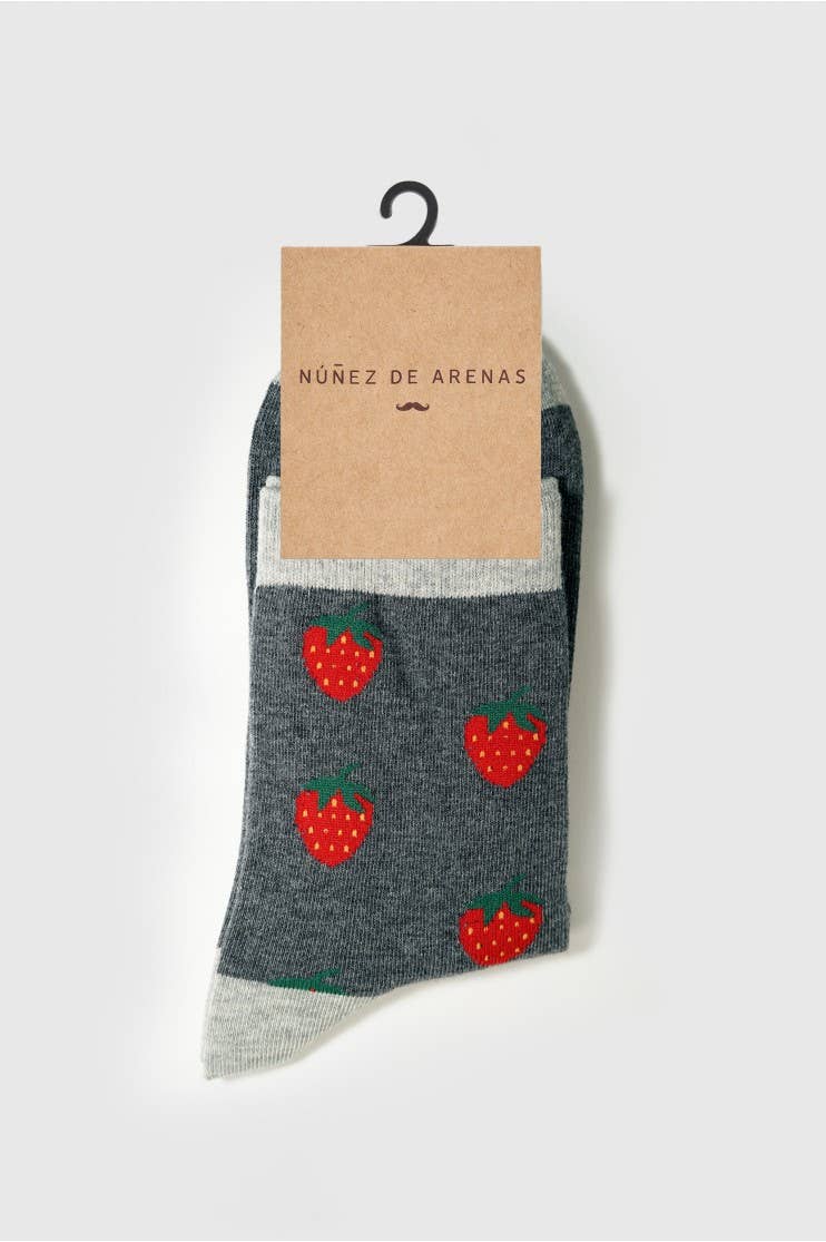 Calcetines Hombre Grises con Fresa