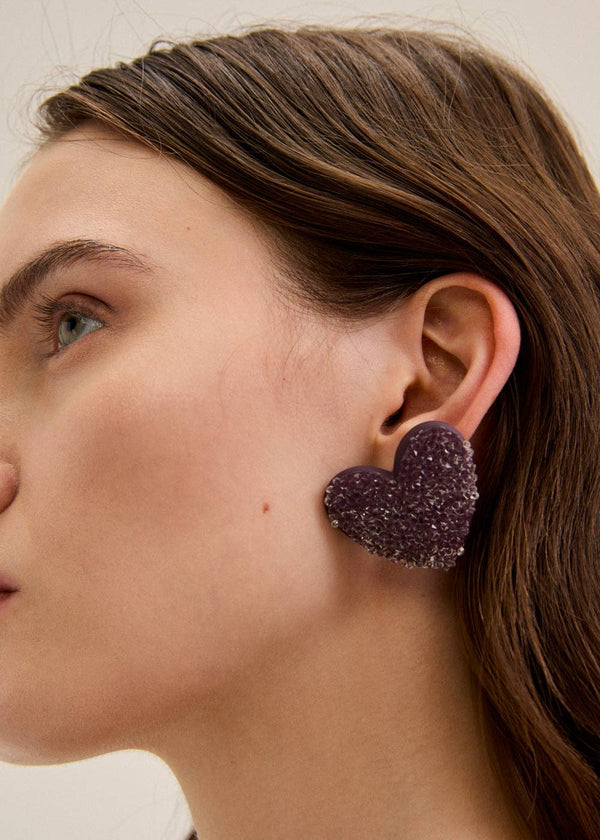 Pendientes Corazón Brillantes Morado