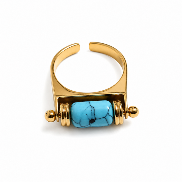Anillo Piedra Color Turquesa Que Gira
