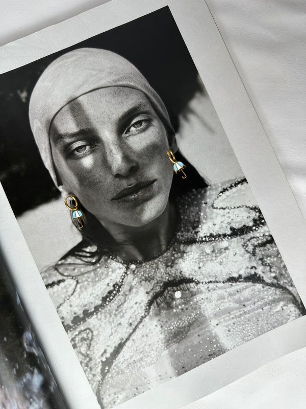 Mini Pendientes Paraguas Rayas Azul y Blanco