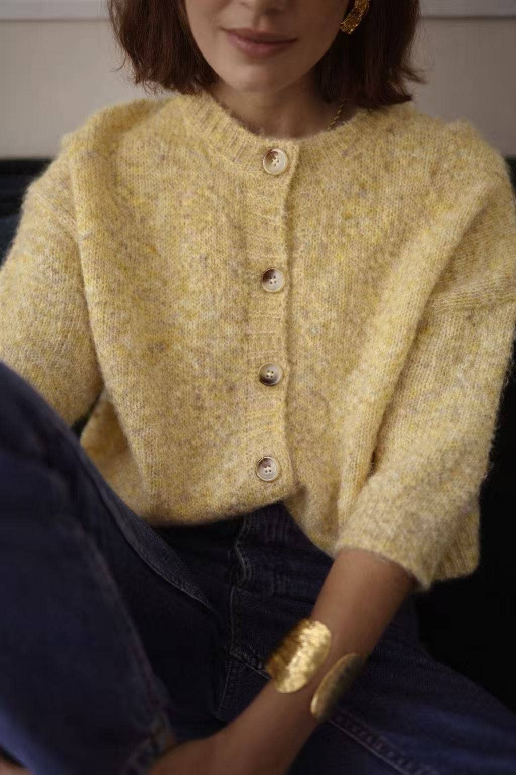 Cardigan Chaqueta Manga Tres Cuartos Botones