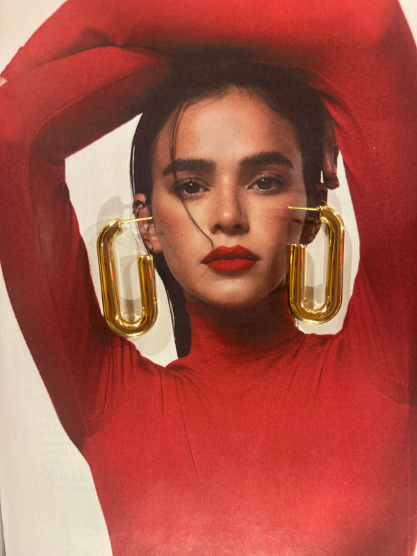 Pendientes Aro Rectangular Abierto Tubo Dorados