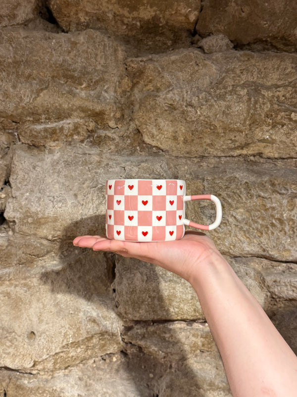 Taza Cuadros Rosas con Corazones