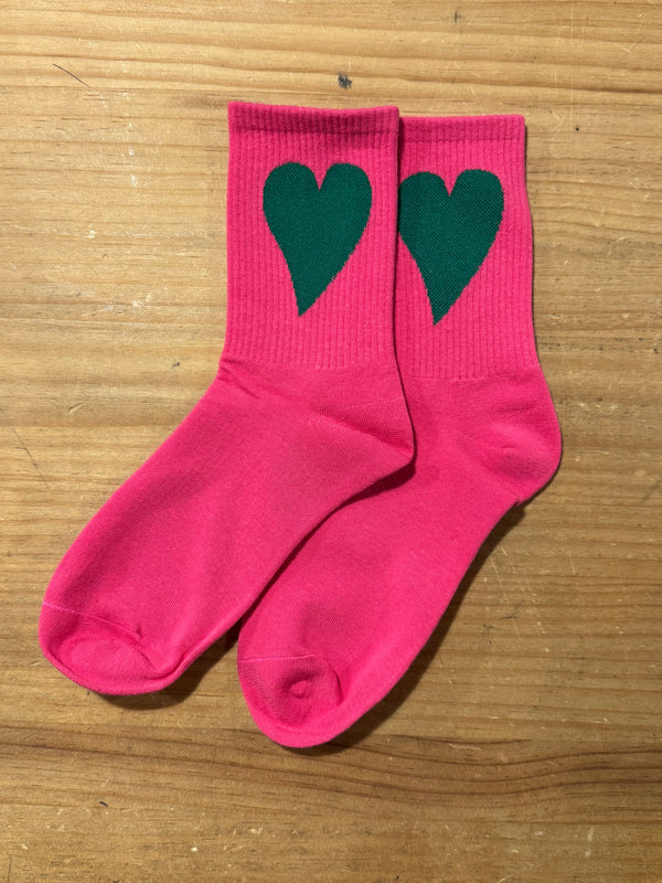 Calcetines Fucsia Corazón Verde