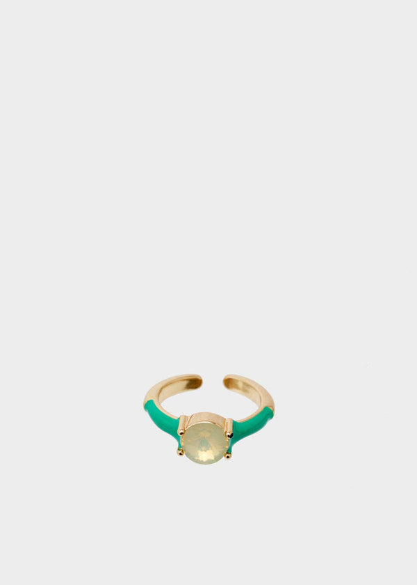 Anillo Ajustable Con Piedra Verde Redonda