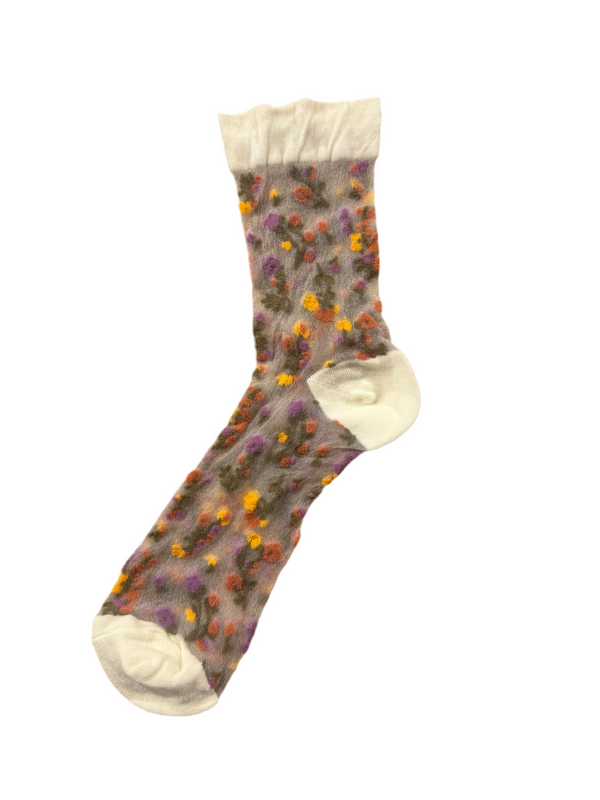 Media Transparente Súper Elástica con Puntera Blanca con Flores