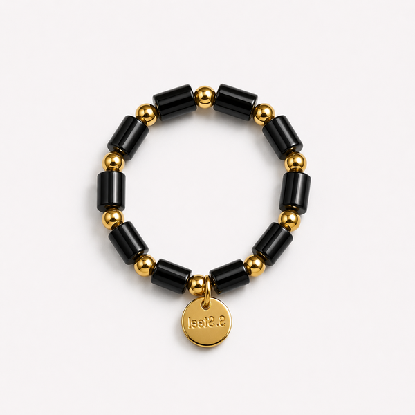 Anillo Elástico Cuentas Negro