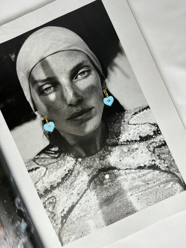 Mini Pendientes Corazón Azul con Brillante