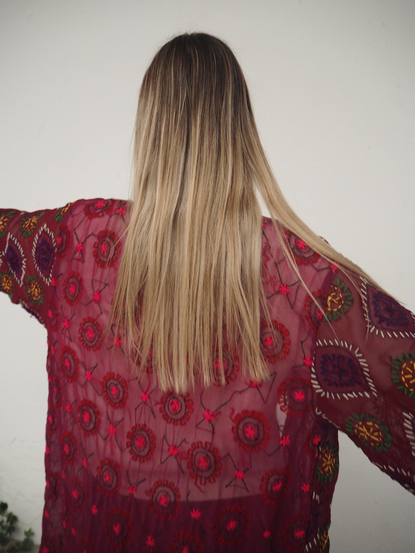 Kimono Granate con Espejos Largo