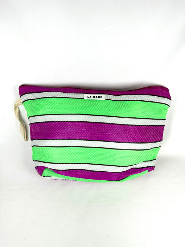 Neceser Grande Plástico Reciclado rayas rosa y verde