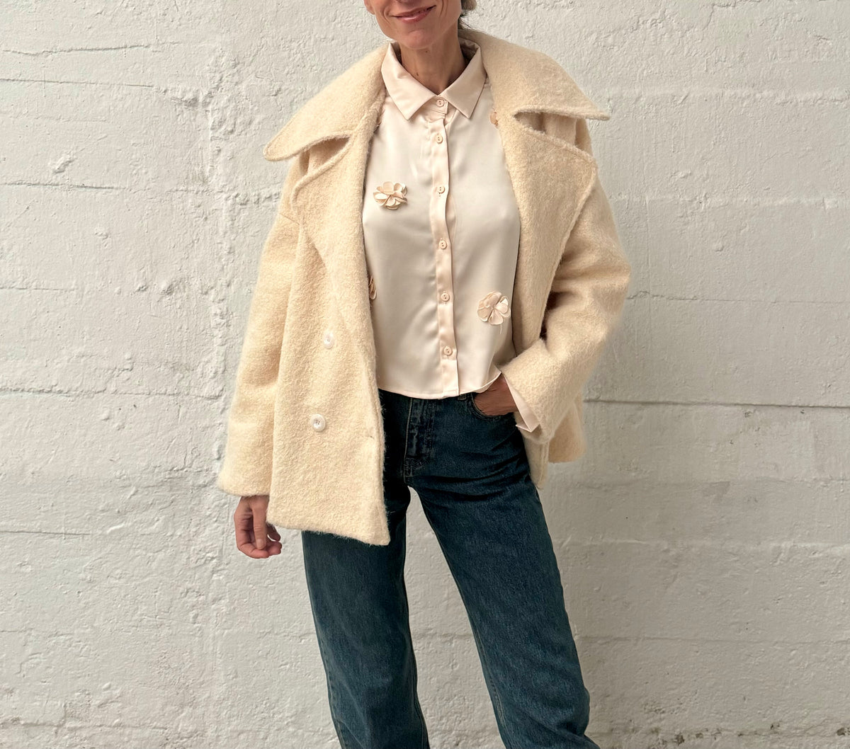 Jacket, short coat, plain off-white