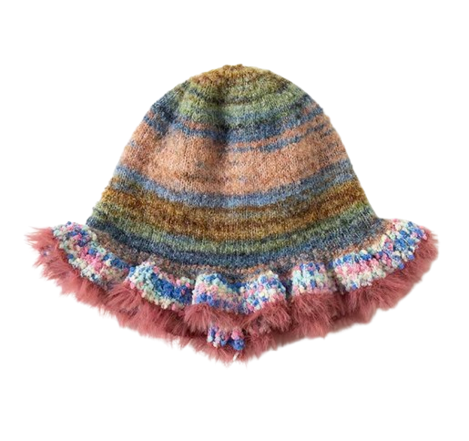 Gorro Rayas Multicolor Volante Abajo Pelito Rosa Oscuro