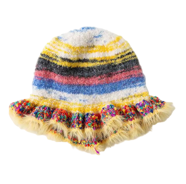 Gorro Rayas Multicolor Volante Abajo Pelito Amarillo