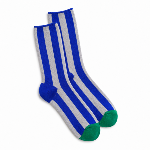 Calcetines Mujer Rayas Azul y Gris Puntera Verde