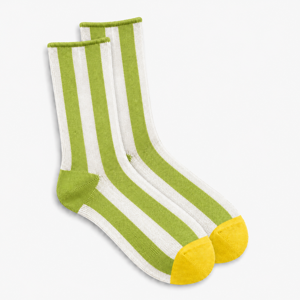 Women's Pistachio Green Striped Socks with Yellow Toes