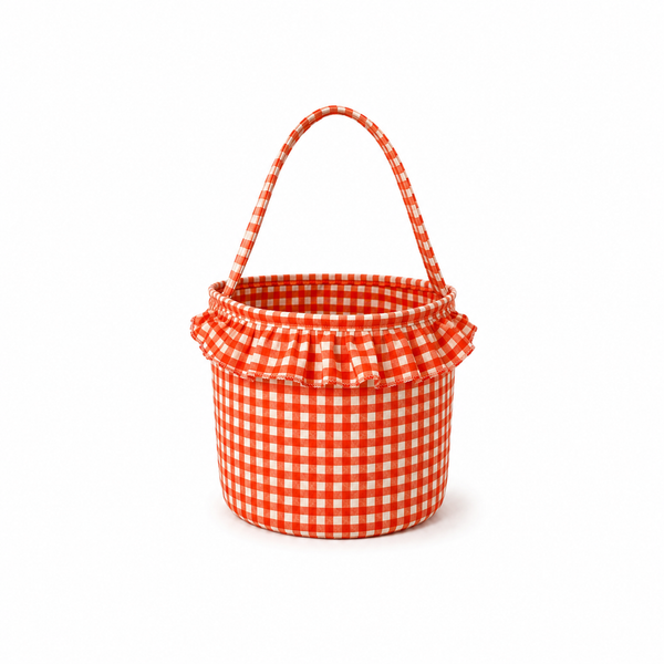 Cesto Vichy Blanco y Naranja con Volante