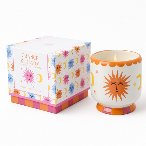 Vela Vaso Cerámica Blanco con Dibujos Orange Blossom