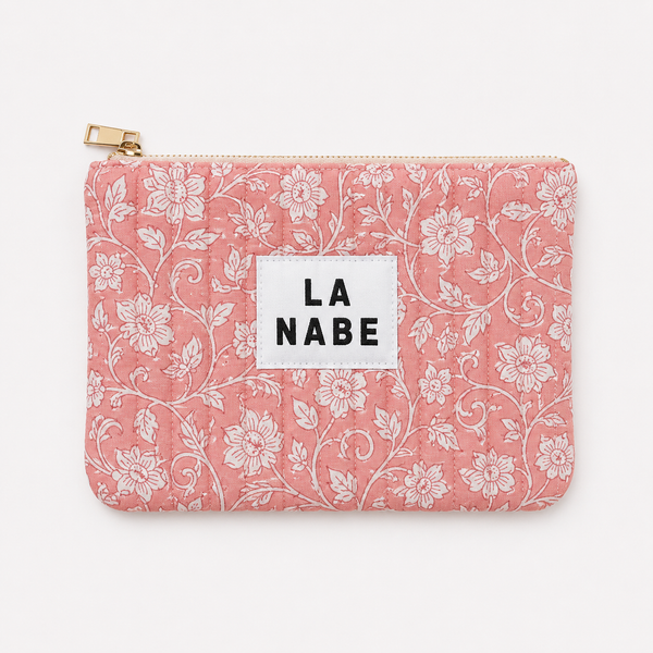 Monedero Acolchado Flores Blancas Fondo Rosa Grande