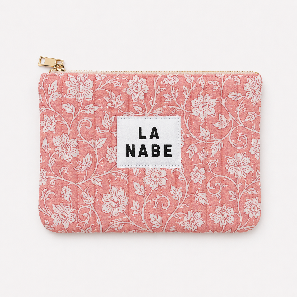 Monedero Acolchado Flores Blancas Fondo Rosa Grande