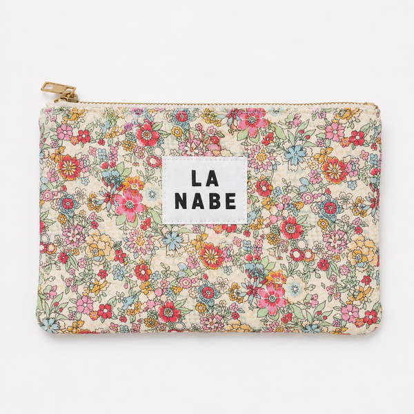 Monedero Acolchado Flores Colores Liberty Fondo Crudo