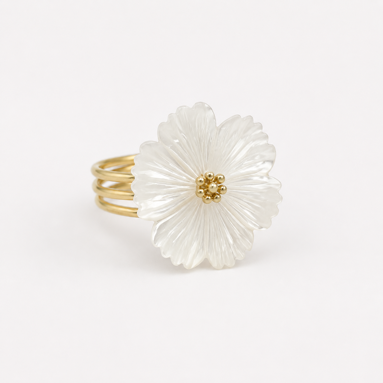 Anillo Flor Imitación Nácar Puntas Redondas