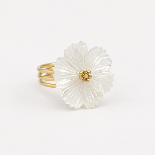 Anillo Flor Imitación Nácar Puntas Redondas