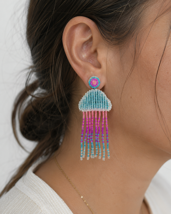Pendientes Medusa Rosa y Turquesa Cuentas