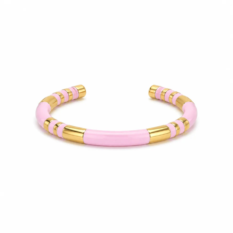 Brazalete Metal Esmaltado con Rayas Doradas
