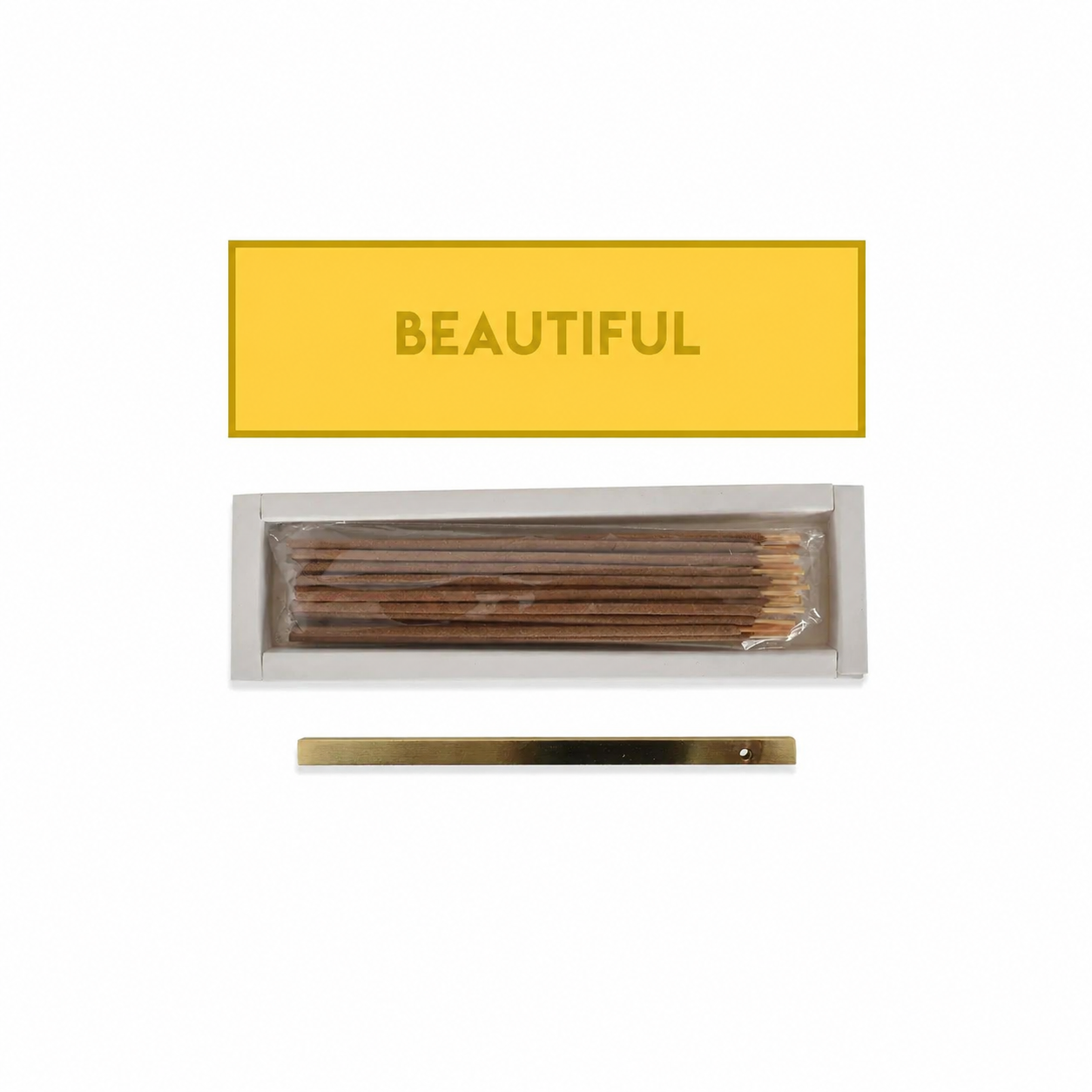 Yellow Mango Incense Box with "Beautiful" Quote + Golden Bar Holder